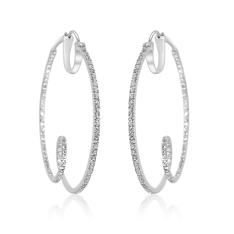 Spiral twist Diamond Hoops in 18K White Gold